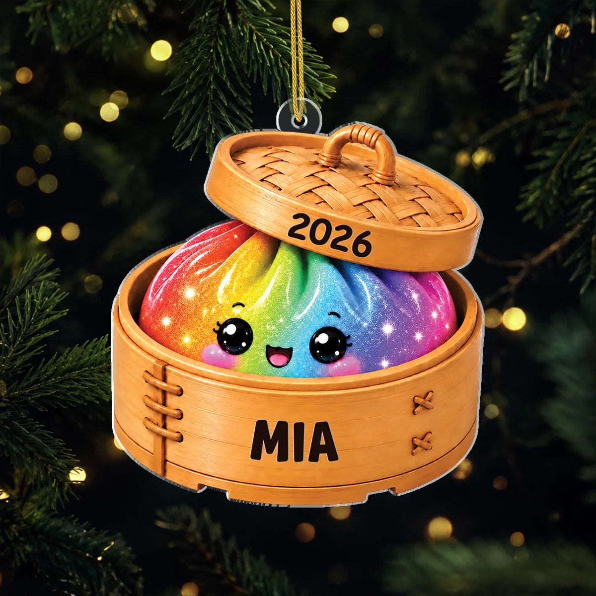 Cute Dumpling Steamer Personalized Acrylic Ornament - Custom Christmas Tree Keepsake for Kids