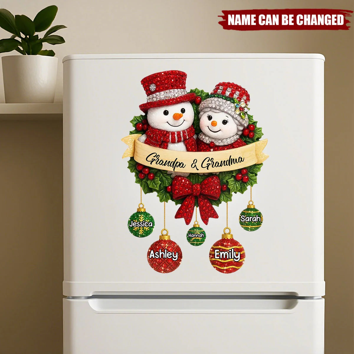 Grandpa & Grandma Personalized Christmas Decal - Custom Snowman Wreath Holiday Sticker Gift