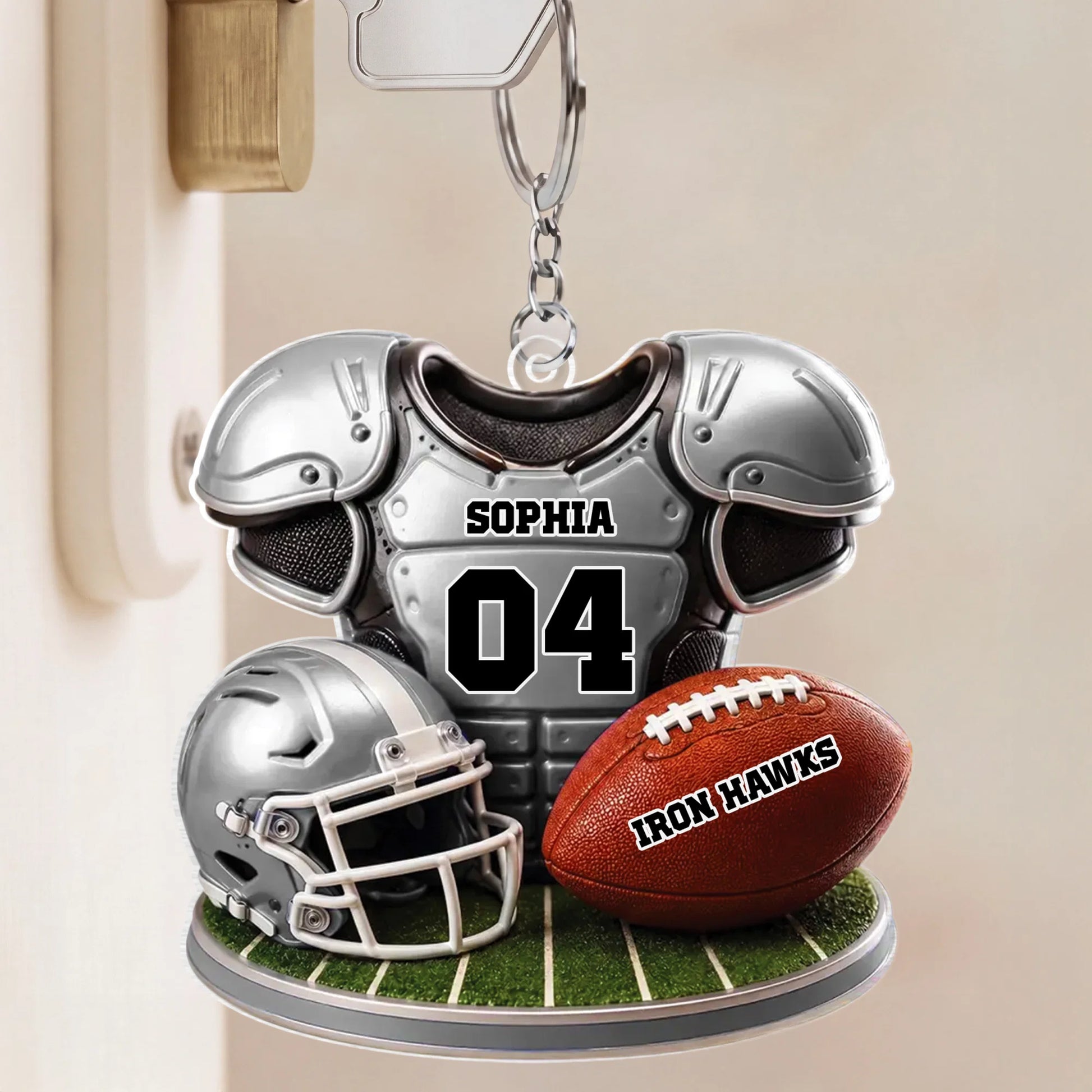 Personalized Football Keychain with Custom Name and Number - Ideal Gift for Football Players and Sports Fans
