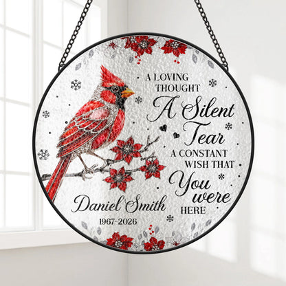 "A Silent Tear" Personalized Memorial Glass Suncatcher - Custom Remembrance Loss of Mom Dad Gift