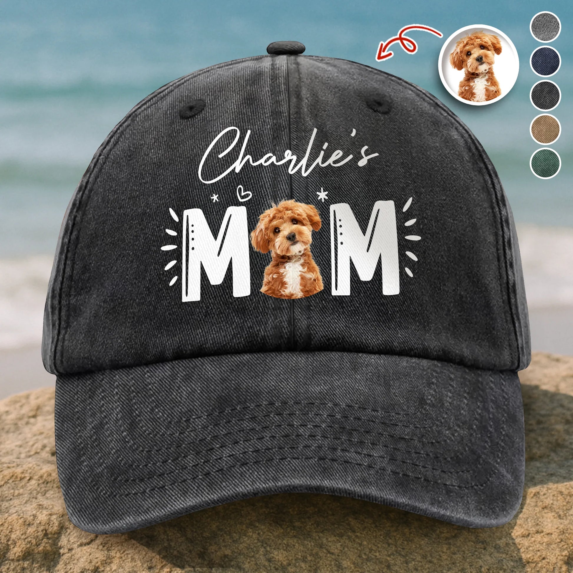 Personalized Dog Dad Washed Denim Baseball Cap - Custom Photo Pet Dad Hat Gift