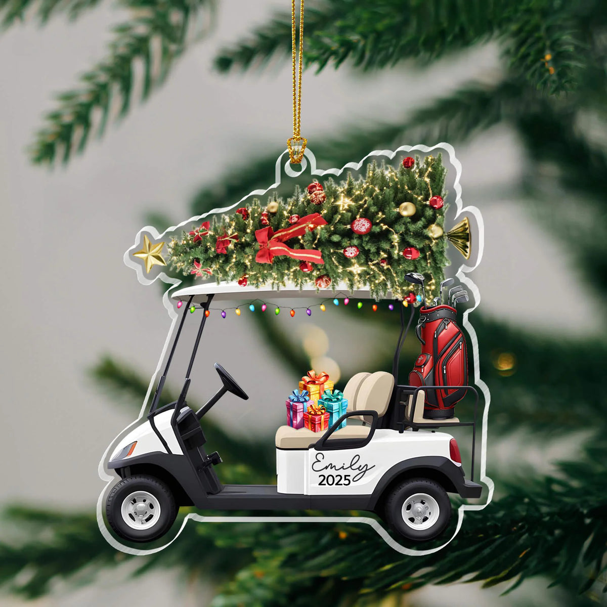 Custom Golf Cart Acrylic Ornament - Personalized Christmas Tree Keepsake Gift for Golfers