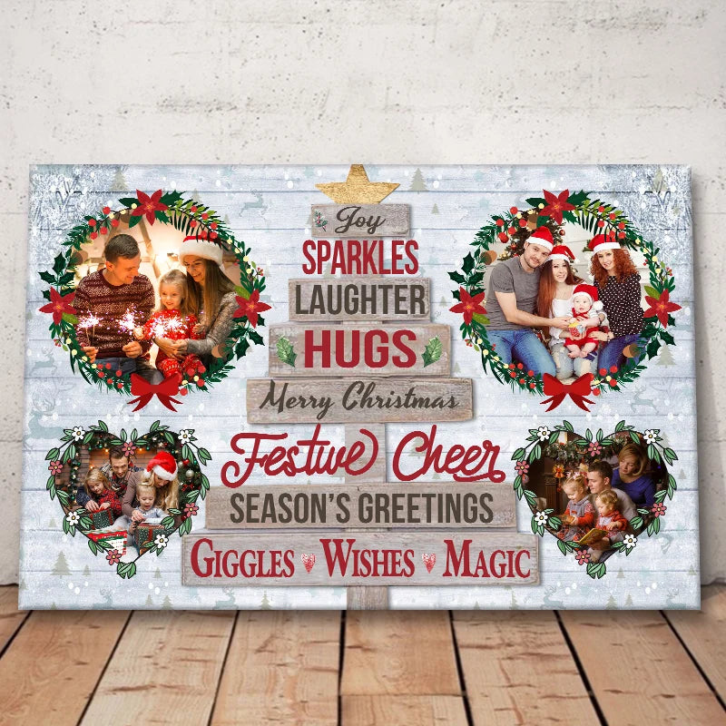 Merry Christmas Festive Cheer Personalized Photo Canvas / Poster - Custom Holiday Wall Art Gift for Family