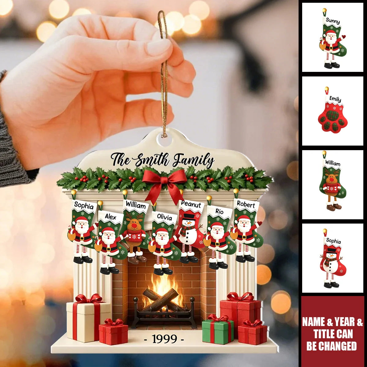 Fireplace Stockings Ornament with Custom Names - Personalized Family Christmas Acrylic Ornament, Family Keepsake