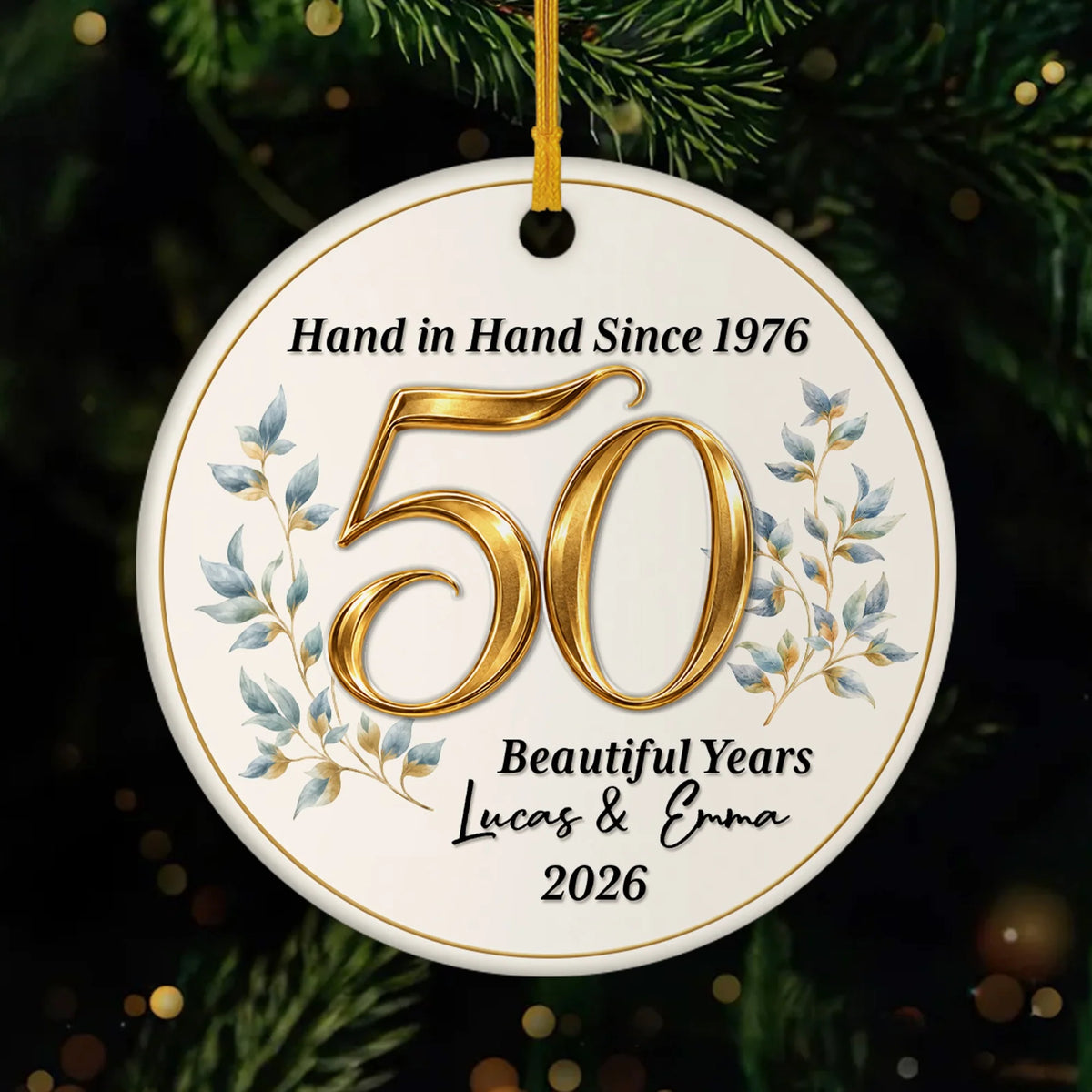 "Hand in Hand Since" Personalized Anniversary Ceramic Ornament - Keepsake Gift for Couples