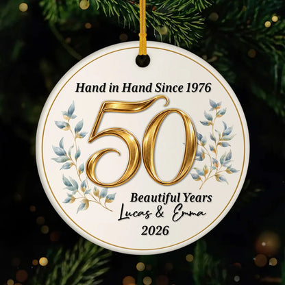 "Hand in Hand Since" Personalized Anniversary Ceramic Ornament - Keepsake Gift for Couples