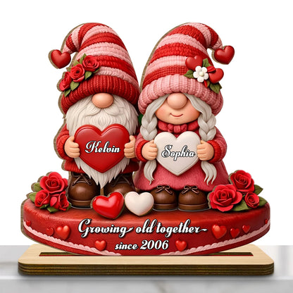 Growing Old Together Since Custom Couple Wood Plaque - Personalized Gnome Anniversary Gift