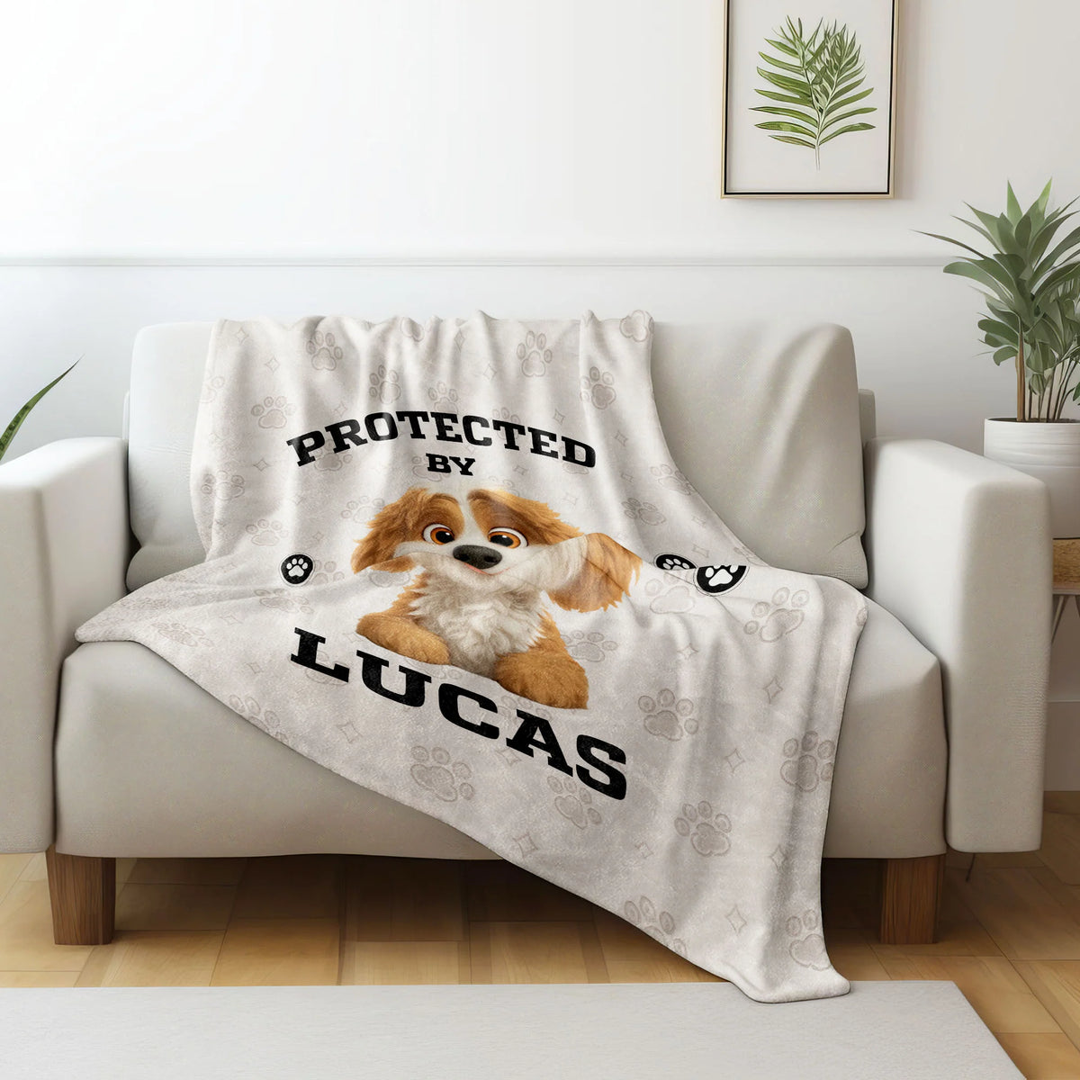 Protected By, Cute Dog And Paw Prints