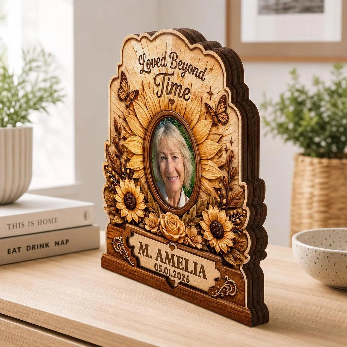 "Loved Beyond Time" Personalized Photo Wooden Block - Custom Memorial Keepsake Gift for Loss of Loved One