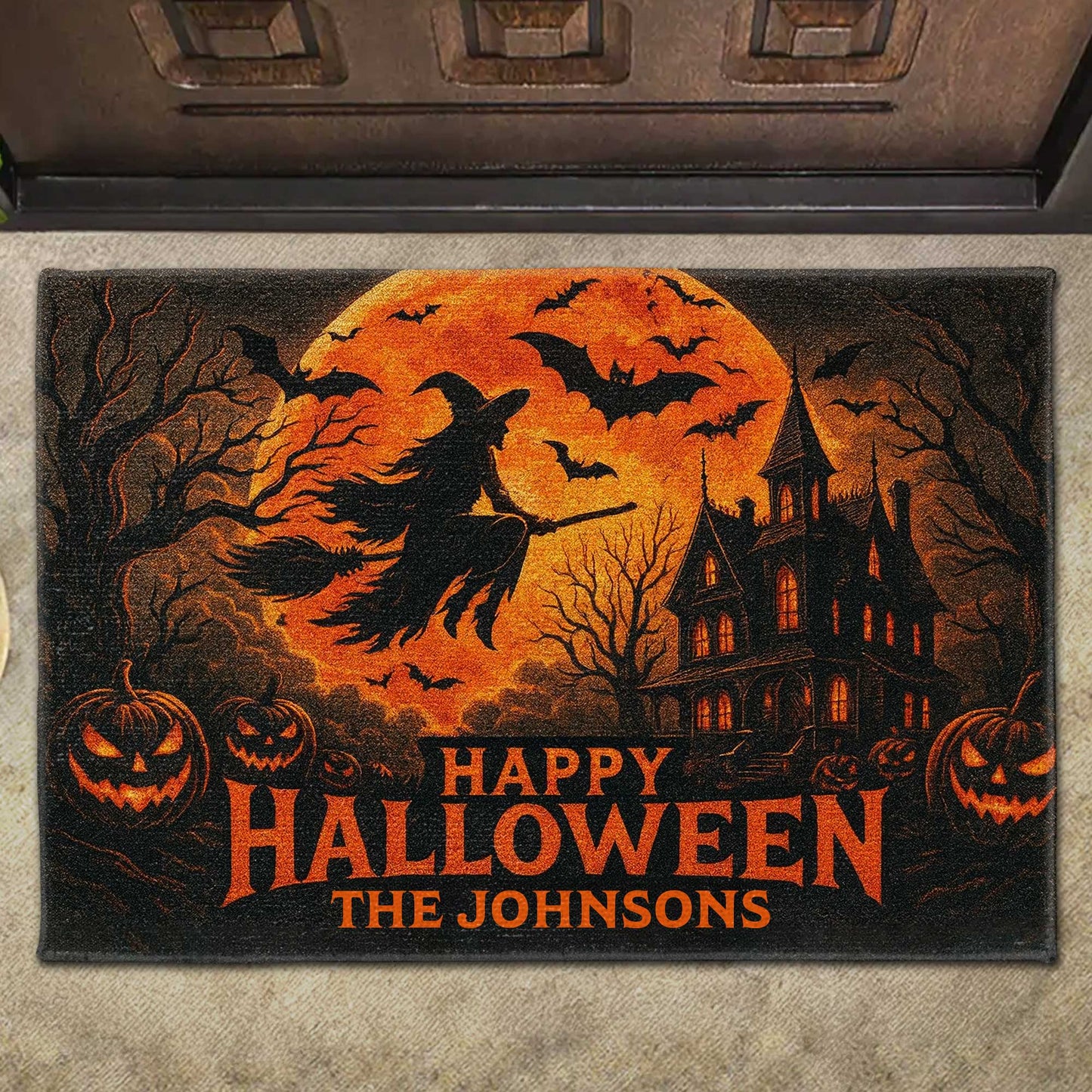 Happy Halloween Witch And Bats Design