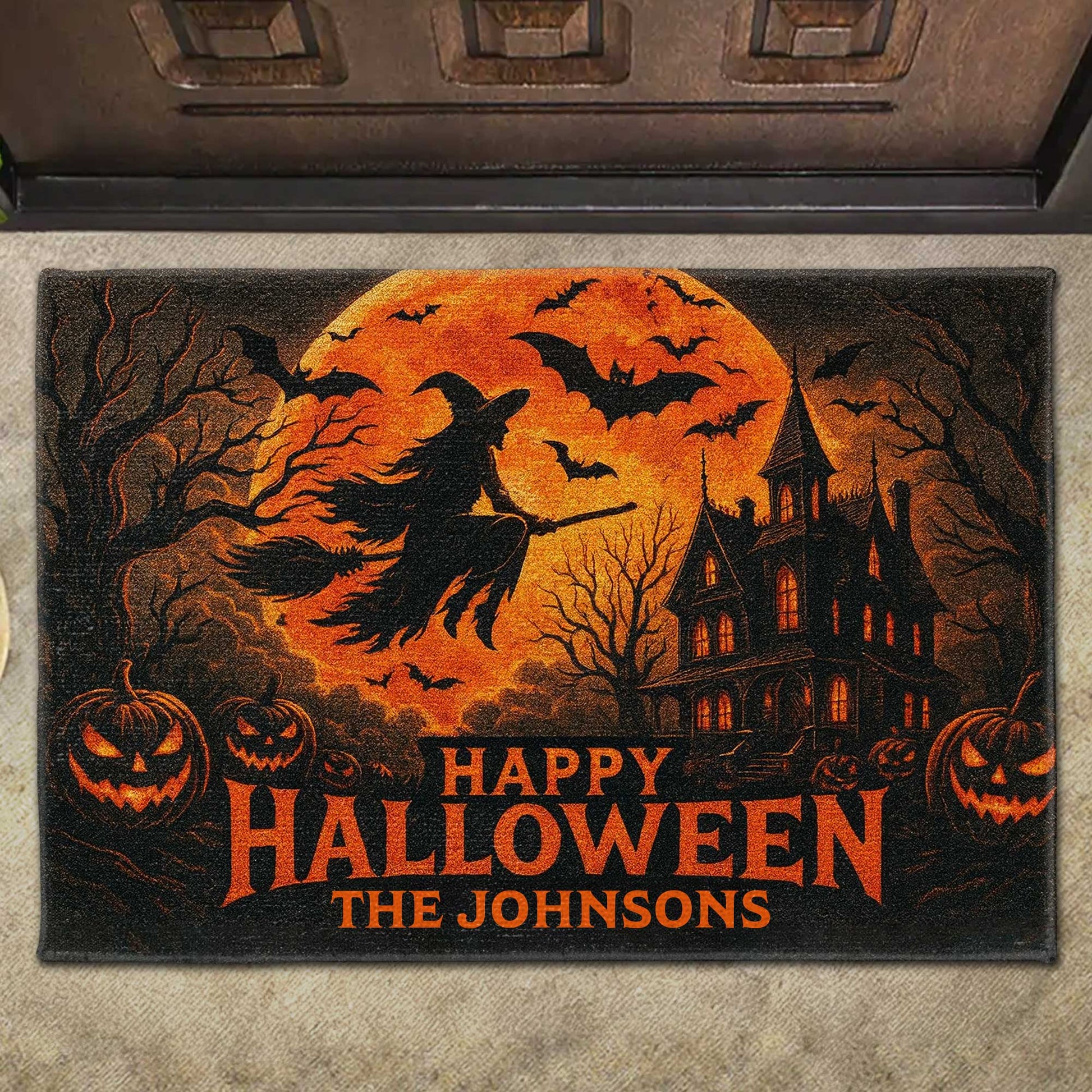 Happy Halloween Witch And Bats Design