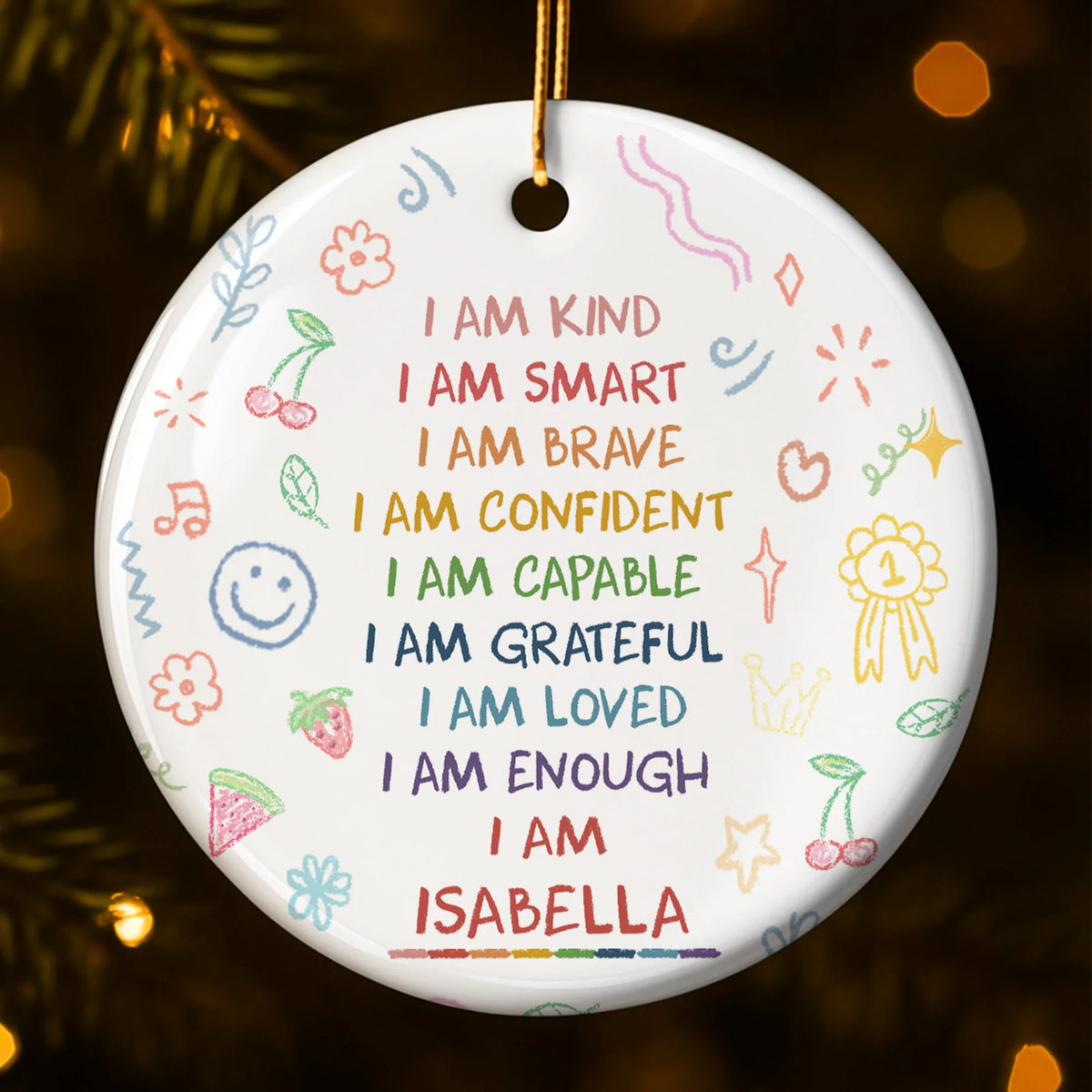 "I Am Kind, Smart, and Brave" Personalized Affirmation Ceramic Ornament - Keepsake for Daughter and Granddaughter