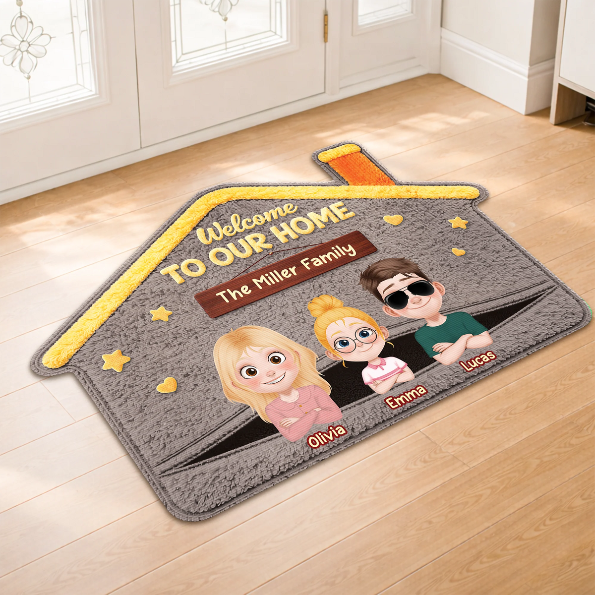 Welcome To Our Home Personalized Shaped Doormat - Custom Housewarming Gift for Family