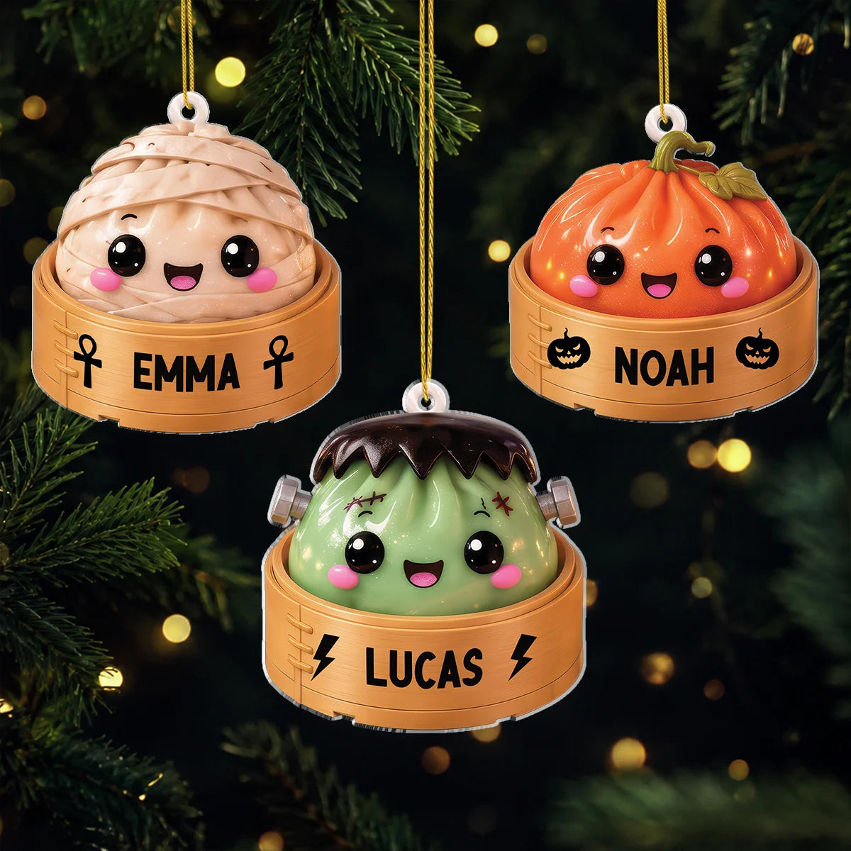 Personalized Halloween Dumpling Acrylic Ornament - Custom Kawaii Spooky Ghost Kids Gift Decor