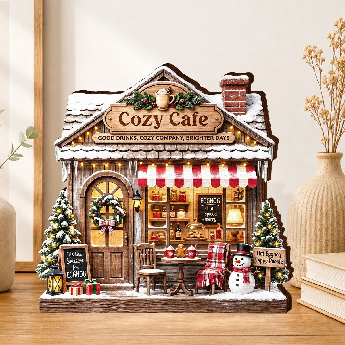 Cozy Cafe Tis the Season for Eggnog Personalized Wooden Block - Christmas Decor for Family