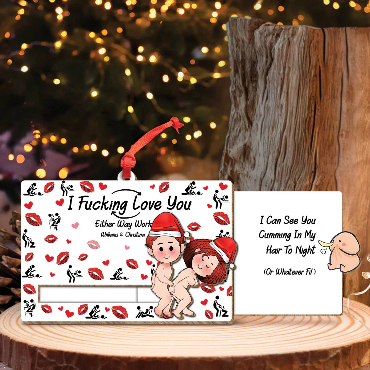I Fucking Love You Personalized Wooden Slider Ornament - Christmas Gift for Couples