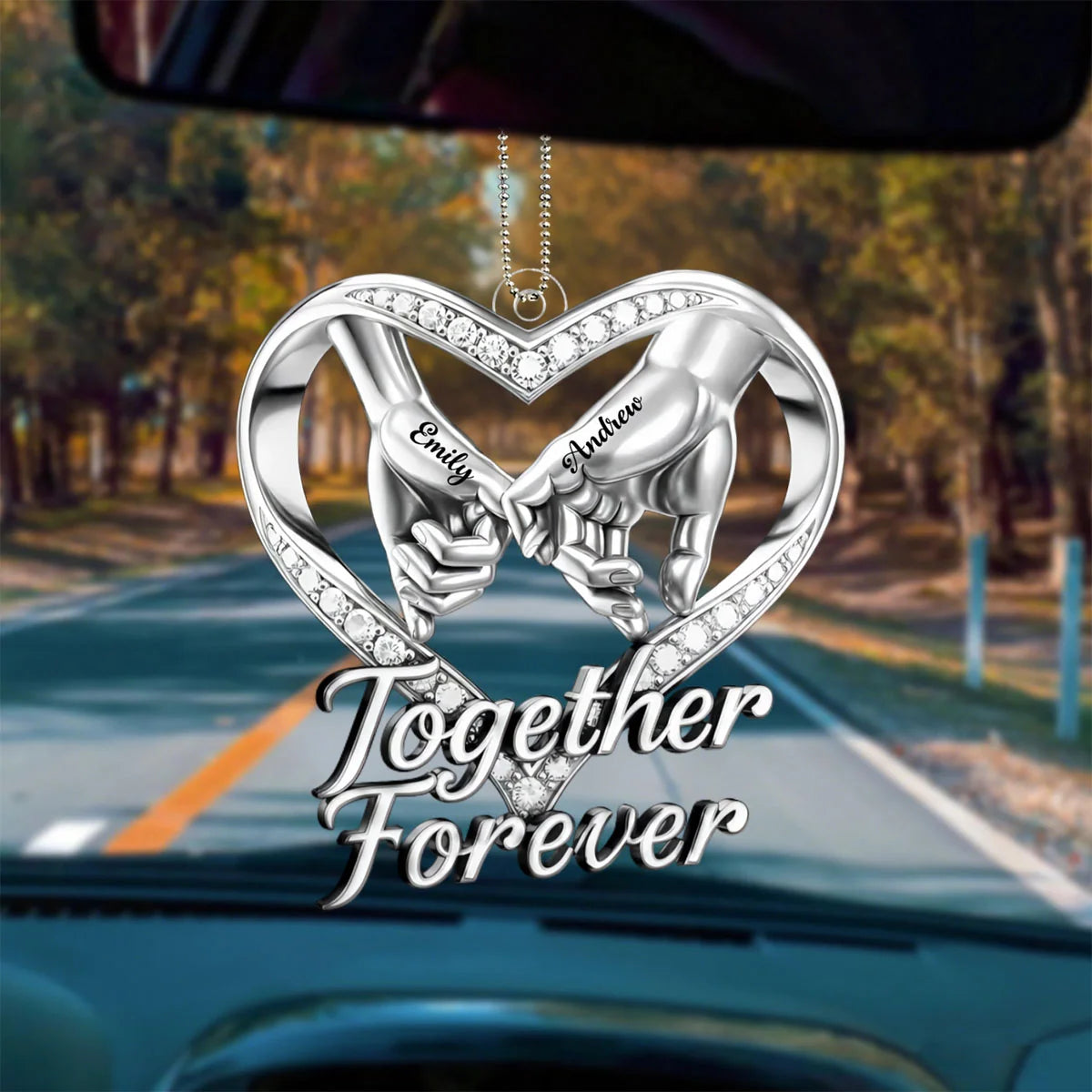 Together Forever Personalized Acrylic Car Ornament - Romantic Anniversary Gift for Couples