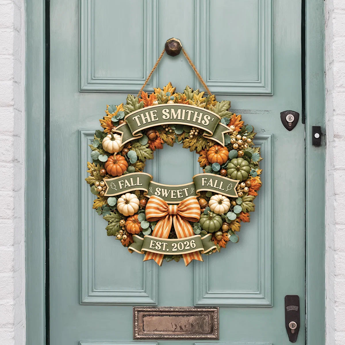 Fall Sweet Fall Wreath Personalized Wood Sign - Custom Family Name Autumn Decor