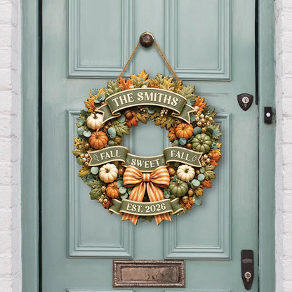 Fall Sweet Fall Wreath Personalized Wood Sign - Custom Family Name Autumn Decor
