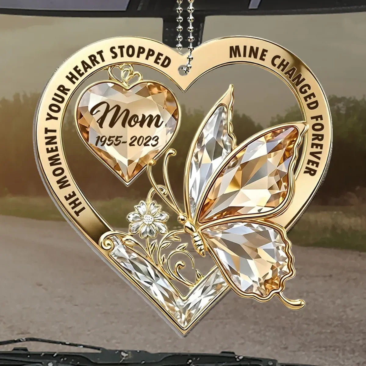 "The Moment Your Heart Stopped, Mine Changed Forever" Personalized Car Ornament – Memorial Sympathy Gift
