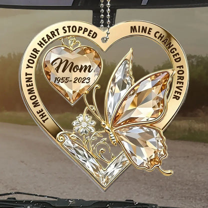 "The Moment Your Heart Stopped, Mine Changed Forever" Personalized Car Ornament – Memorial Sympathy Gift