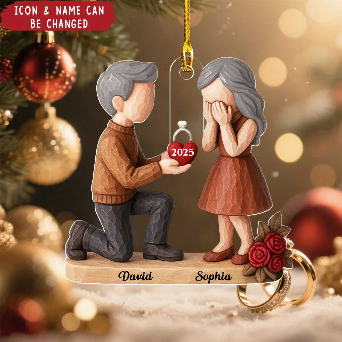Marriage Proposal Keepsake Personalized Acrylic Ornament - Custom Christmas Gift or Newly Engaged Couples