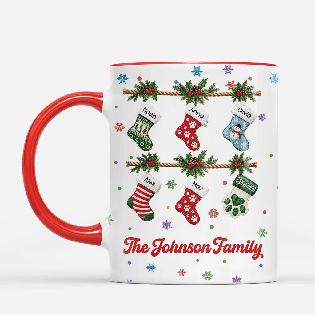 Christmas Stockings Mug - Personalized Ceramic Coffee Cup for Family Holiday Keepsake