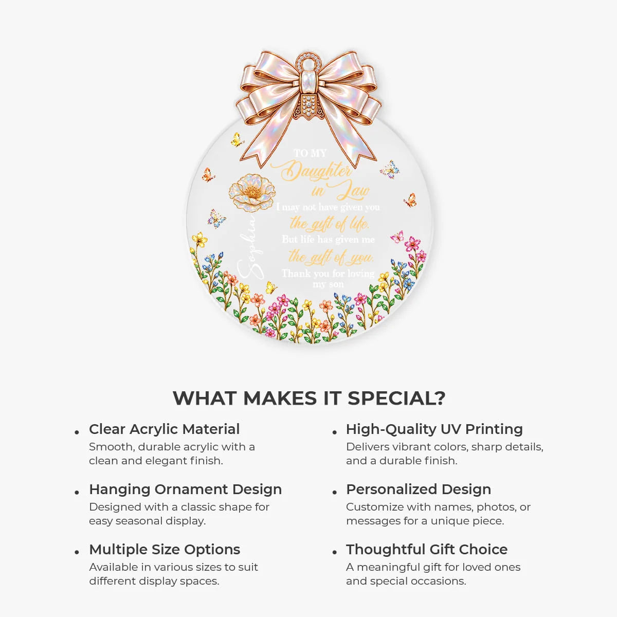 "Gift of You" Custom Daughter in Law Acrylic Ornament - Personalized Floral Keepsake Gift