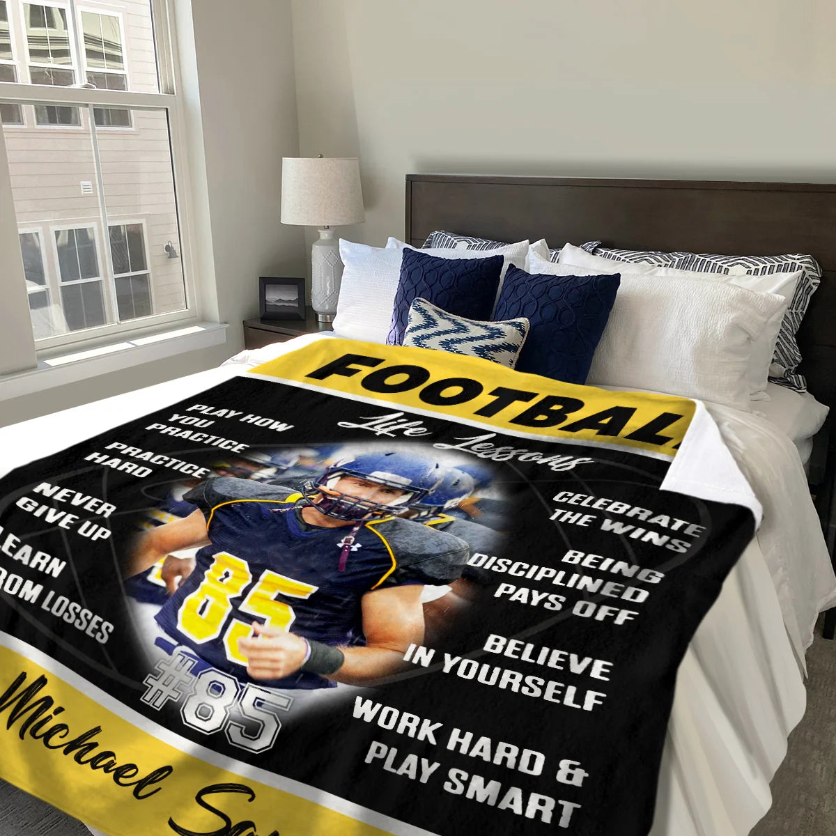Football Life Lessons Personalized Blanket - Custom Name Gift for American Football Players