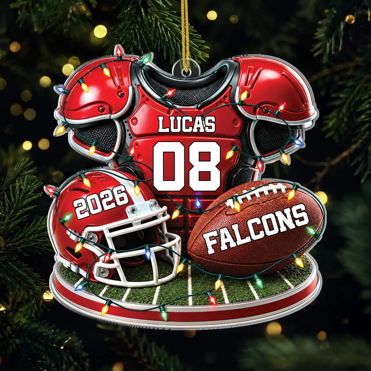 Custom Football Player Gear Acrylic Ornament - Personalized Sports Keepsake Gift