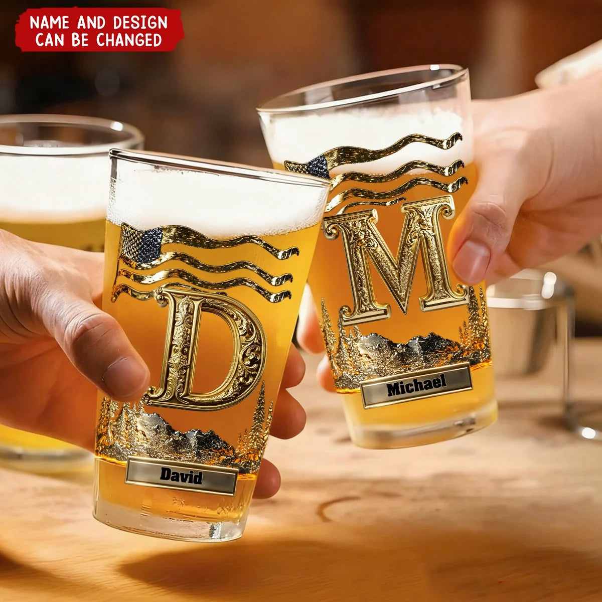 Patriotic Initial Monogram Personalized Beer Glass - Custom Name Gift