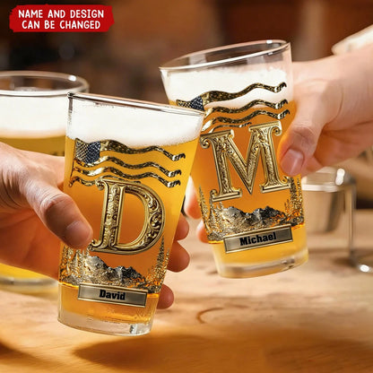 Patriotic Initial Monogram Personalized Beer Glass - Custom Name Gift