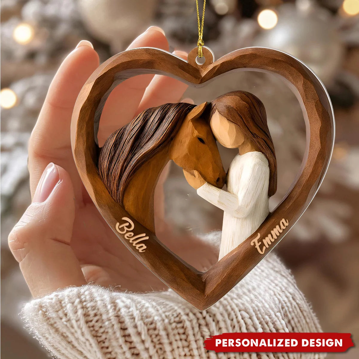 Personalized Horse Wooden Heart Ornament - Custom Equestrian Keepsake Christmas Tree Gift for Girls