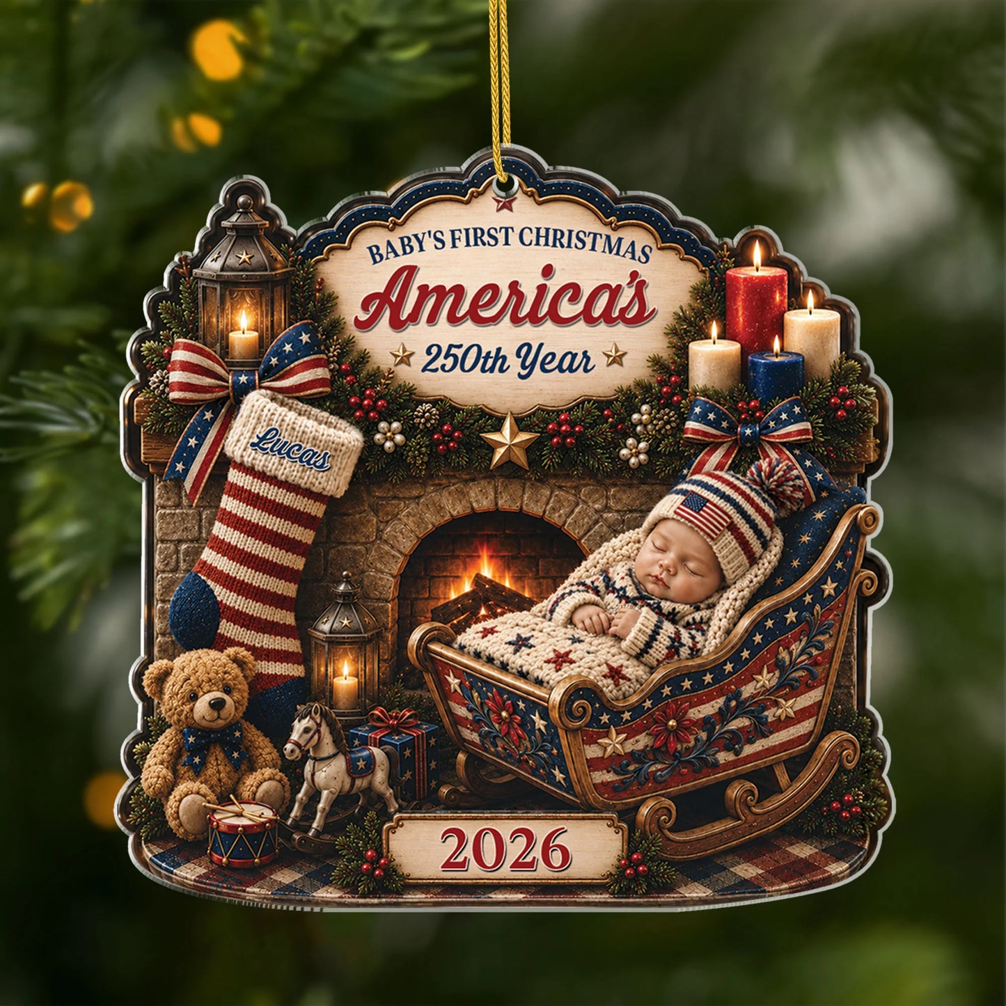 Baby's First Christmas America's 250th Year - Personalized Acrylic Ornament for Newborn