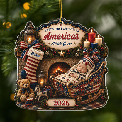 Baby's First Christmas America's 250th Year - Personalized Acrylic Ornament for Newborn