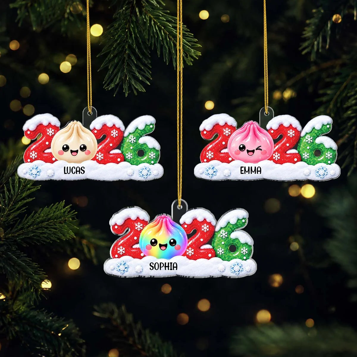 Squishy Dumpling 2026 Personalized Acrylic Ornament - Custom Kids Christmas Keepsake Gift
