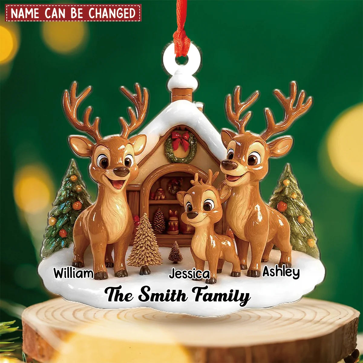 Custom Reindeer Family Christmas Acrylic Ornament - Personalized Holiday Keepsake Gift