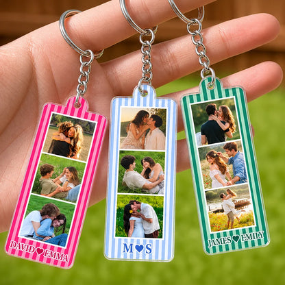 Personalized Photo Strip Keychain - Custom Couple Photo Acrylic Keepsake Gift