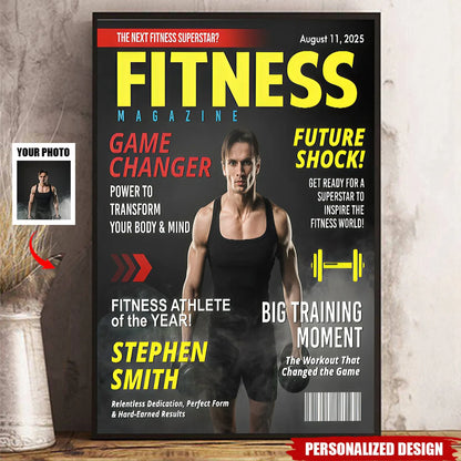 Custom fitness magazine cover poster featuring a personalized photo and name print for gym lover motivation wall art image 7