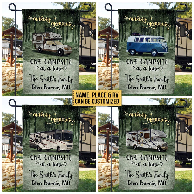 "Making Memories One Campsite At A Time" Personalized RV Camping Garden Flag - Custom Camper Gift Decor