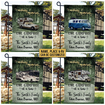 "Making Memories One Campsite At A Time" Personalized RV Camping Garden Flag - Custom Camper Gift Decor