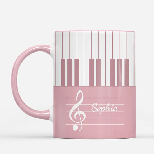 Piano Keyboard Name Mug - Personalized Music Lover Ceramic Cup for Pianist Teacher