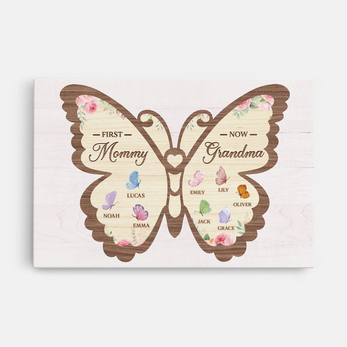 First Mommy Now Grandma - Personalized Butterfly Canvas / Poster Gift