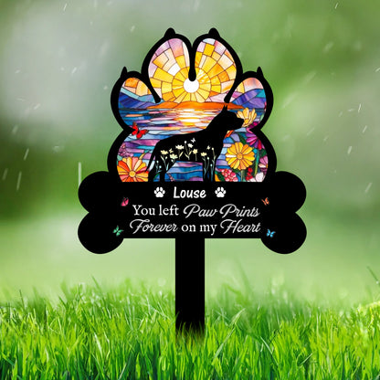 Paw Prints Forever on Our Hearts - Personalized Garden Stake Pet Memorial Gift