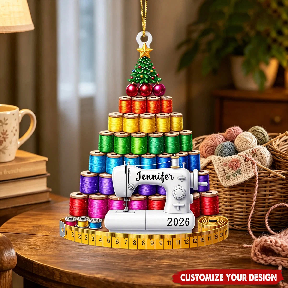 Personalized Sewing Acrylic Ornament - Custom Thread Spools Christmas Decor for Seamstress