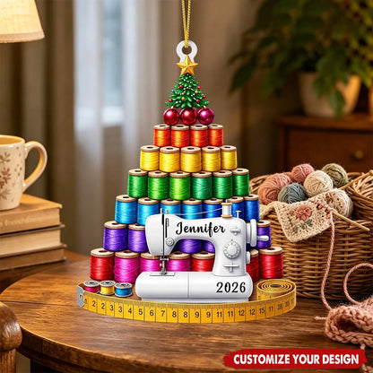 Personalized Sewing Acrylic Ornament - Custom Thread Spools Christmas Decor for Seamstress
