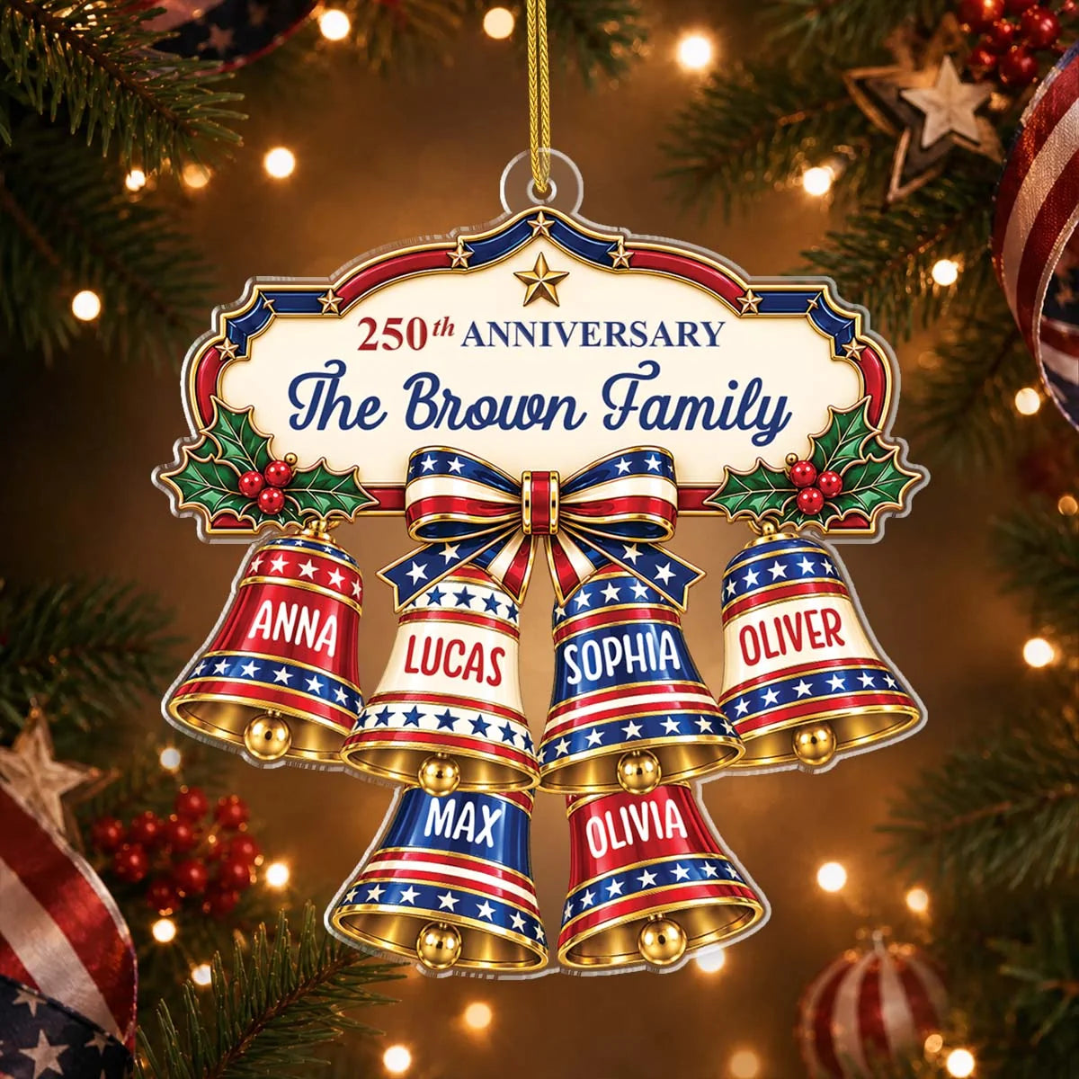 250th Anniversary Custom Names Family Bells Acrylic Ornament - Personalized Christmas Keepsake Gift for Family