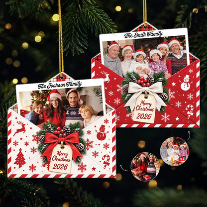 Merry Christmas Envelope Photo Personalized Acrylic Ornament - Holiday Keepsake Gift for Family