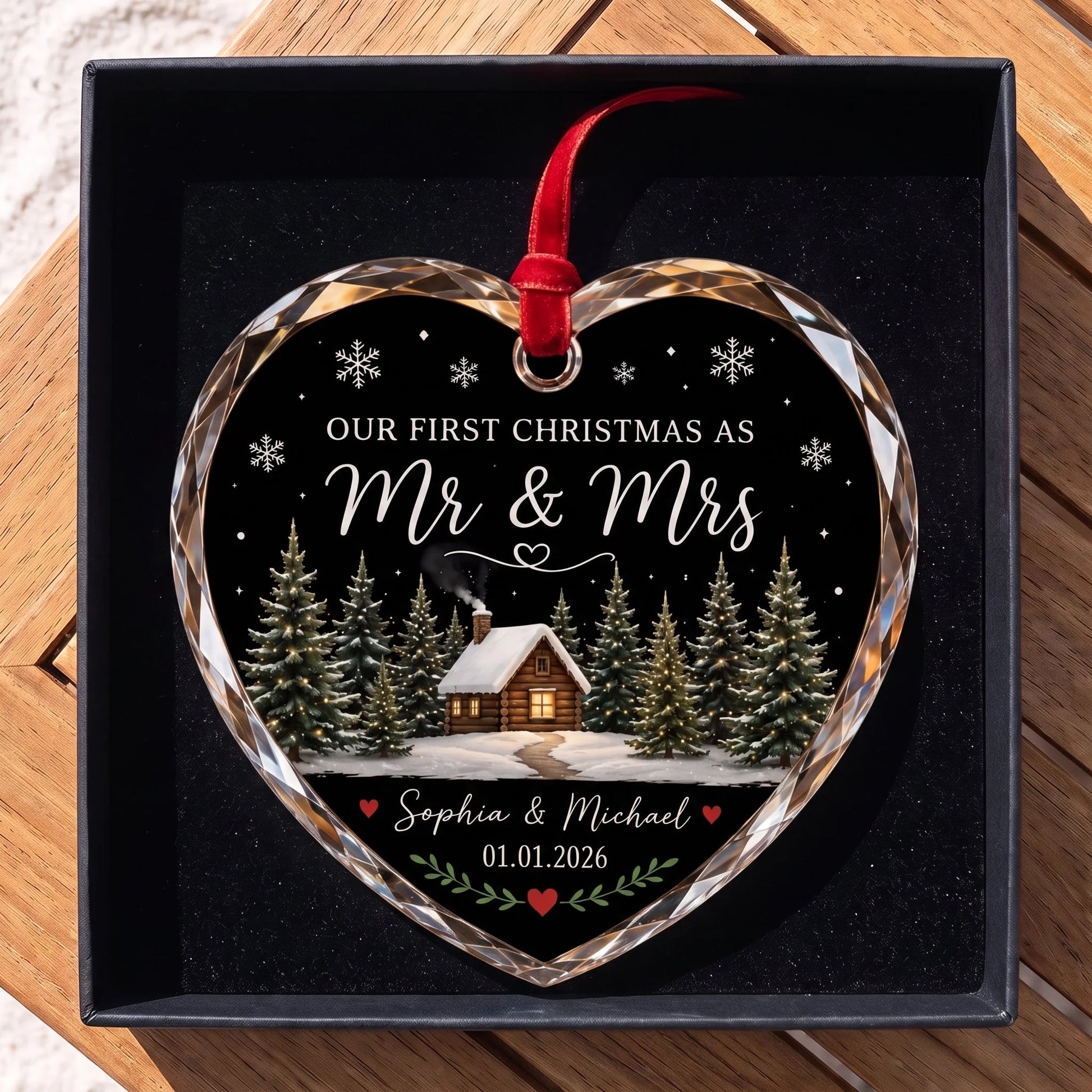 Our First Christmas As Mr & Mrs Personalized Glass Ornament - Custom Newlywed Gift
