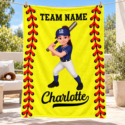 Personalized Baseball & Softball Blanket - Custom Player Name & Team Keepsake Gift for Kids